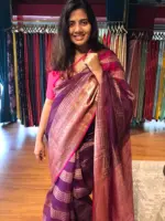 Wine Organza Silk Saree highlighted with Kanchi Zari Border - Image 4