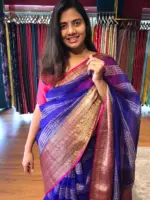 Royal Blue Organza Silk Saree highlighted with Kanchi Zari Border