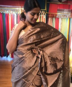 Pastel Brown Kanjivaram Silk Saree with Handwoven Silver zari weaves