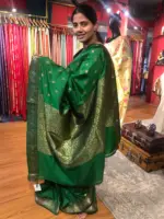 Bottle Green Banarasi Silk Saree highlighted with Gold Weaves - Image 5