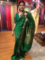 Bottle Green Banarasi Silk Saree highlighted with Gold Weaves - Image 4