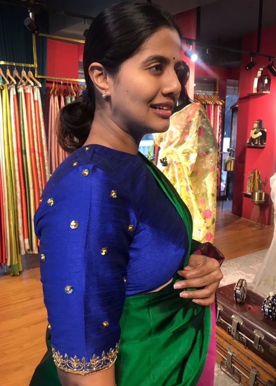 Royal Blue Hand Embroidered Raw Silk Blouse