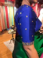 Royal Blue Hand Embroidered Raw Silk Blouse - Image 3