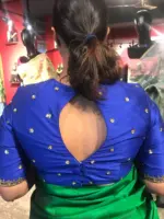 Royal Blue Hand Embroidered Raw Silk Blouse - Image 4