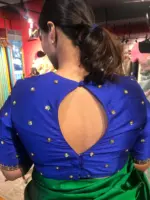Royal Blue Hand Embroidered Raw Silk Blouse - Image 2