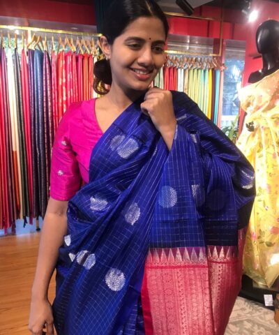 Royal Blue Kanjivaram Silk Saree with Silver Zari Weaves