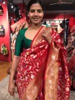Red Banarasi Silk Saree with Beautiful Meenakari Weaves in Vanasingaram Design