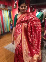 Red Banarasi Silk Saree with Beautiful Meenakari Weaves in Vanasingaram Design - Image 3