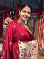 Maroon Crepe Silk Saree with Gold Zari Buttas highlighted with Paithani Weaves - Image 7