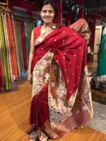 Maroon Crepe Silk Saree with Gold Zari Buttas highlighted with Paithani Weaves - Image 5
