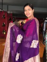 Purple Banarasi Silk Saree in Georgette highlighted with Woven Zari Buttas - Image 6