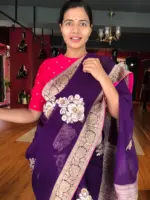 Purple Banarasi Silk Saree in Georgette highlighted with Woven Zari Buttas - Image 5