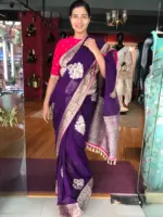 Purple Banarasi Silk Saree in Georgette highlighted with Woven Zari Buttas - Image 4