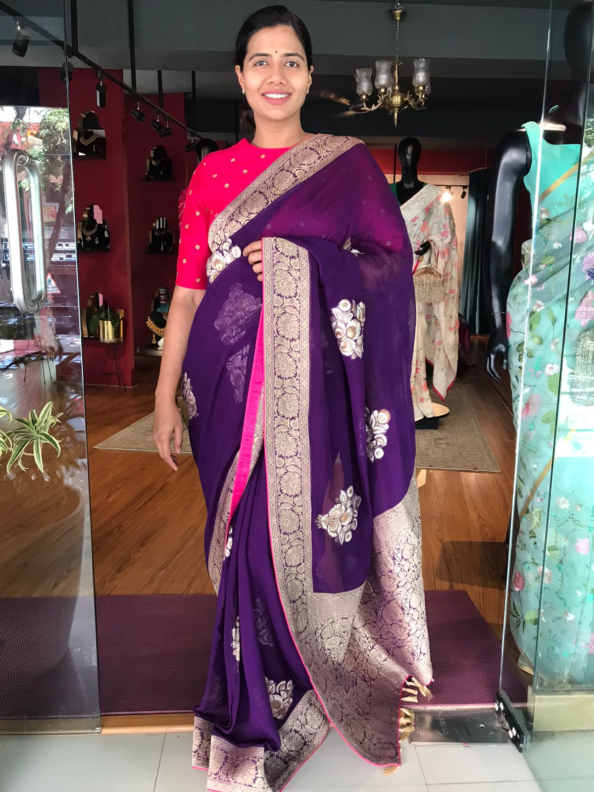 Pure Banarasi Khaddi Georgette Saree Black Color Booti Design – Banaras  Weaves