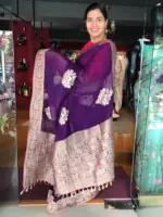 Purple Banarasi Silk Saree in Georgette highlighted with Woven Zari Buttas - Image 3