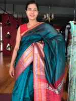 Ocean Blue Mangalagiri Silk Saree with Kanchi Silk Border - Image 3