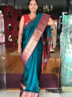 Ocean Blue Mangalagiri Silk Saree with Kanchi Silk Border - Image 5