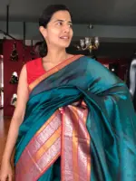 Ocean Blue Mangalagiri Silk Saree with Kanchi Silk Border