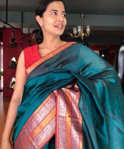 Ocean Blue Mangalagiri Silk Saree with Kanchi Silk Border