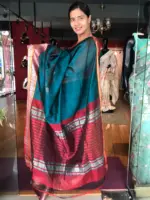 Ocean Blue Mangalagiri Silk Saree with Kanchi Silk Border - Image 6