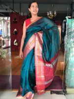Ocean Blue Mangalagiri Silk Saree with Kanchi Silk Border - Image 2