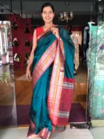 Ocean Blue Mangalagiri Silk Saree with Kanchi Silk Border - Image 4