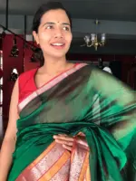 Bottle Green Mangalagiri Silk Saree with Kanchi Silk Border - Image 5