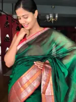 Bottle Green Mangalagiri Silk Saree with Kanchi Silk Border