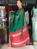 Bottle Green Mangalagiri Silk Saree with Kanchi Silk Border - Image 4