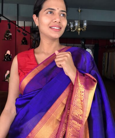 Violet Mangalagiri Silk Saree with Kanchi Silk Border
