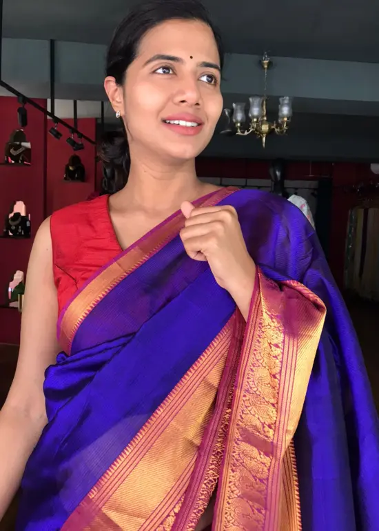 Violet Mangalagiri Silk Saree with Kanchi Silk Border