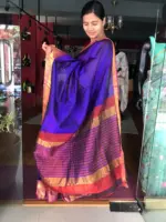 Violet Mangalagiri Silk Saree with Kanchi Silk Border - Image 3
