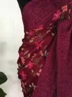 Maroon Designer Saree highlighted Cross Stitch Embroidery - Image 5
