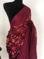 Maroon Designer Saree highlighted Cross Stitch Embroidery - Image 6