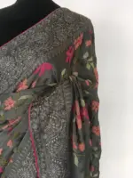 Grey Designer Saree highlighted Cross Stitch Embroidery