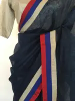 Navyblue Pure Linen Saree woven with contrast border - Image 4