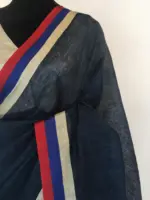 Navyblue Pure Linen Saree woven with contrast border - Image 5