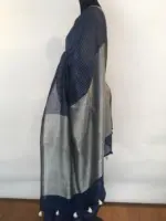Navyblue Pure Linen Saree  highlighted in Striped Pattern - Image 2