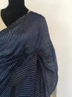 Navyblue Pure Linen Saree  highlighted in Striped Pattern