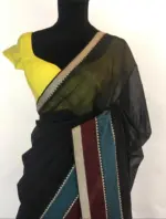 Black Mangalagiri Handwoven Cotton Saree highlighted with Contrast Border