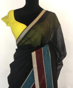 Black Mangalagiri Handwoven Cotton Saree highlighted with Contrast Border