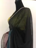 Black Mangalagiri Handwoven Cotton Saree highlighted with Contrast Border - Image 6