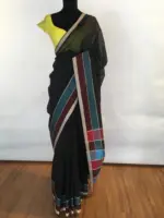 Black Mangalagiri Handwoven Cotton Saree highlighted with Contrast Border - Image 2
