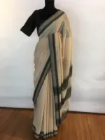 Ivory Mangalagiri Handwoven Cotton Saree highlighted with Contrast Border