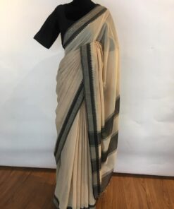 Ivory Mangalagiri Handwoven Cotton Saree highlighted with Contrast Border