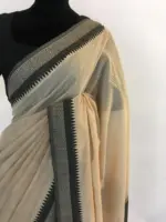 Ivory Mangalagiri Handwoven Cotton Saree highlighted with Contrast Border - Image 2
