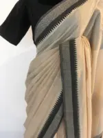 Ivory Mangalagiri Handwoven Cotton Saree highlighted with Contrast Border - Image 5