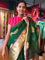 Bottle Green Organza Silk Saree with Kanchi Silk Border