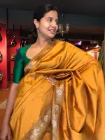 Mustard Banarasi Silk Saree highlighted with Gold Weaves - Image 5