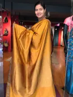 Mustard Banarasi Silk Saree highlighted with Gold Weaves - Image 4